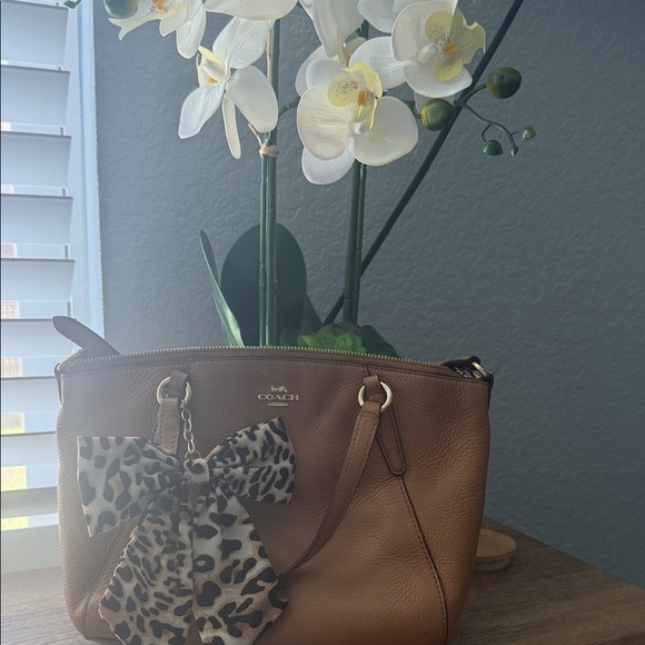 Coach Brown Leather Satchel with Leopard Accent - Picture 1 of 7